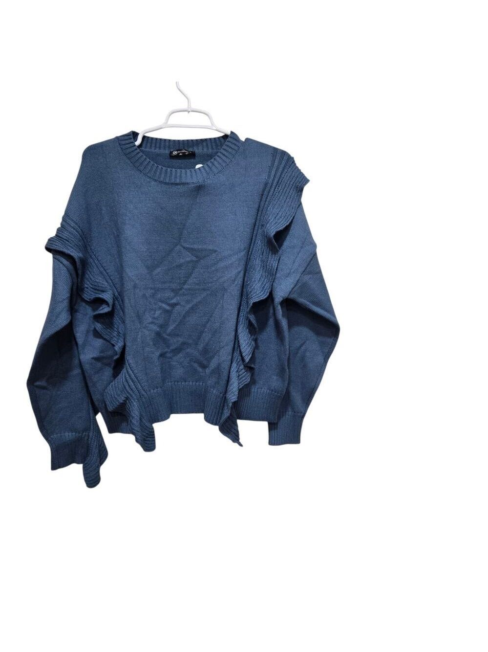 Prettygarden Blue Ruffle Knit Sweater Size Large